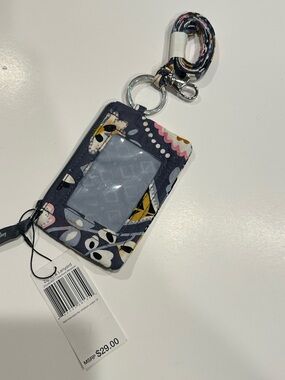 Vera Bradley Navy Floral ID Card Lanyard Wallet with Pink & Yellow Accents